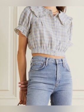 DOEN Plaid Sparrow Cropped Blouse